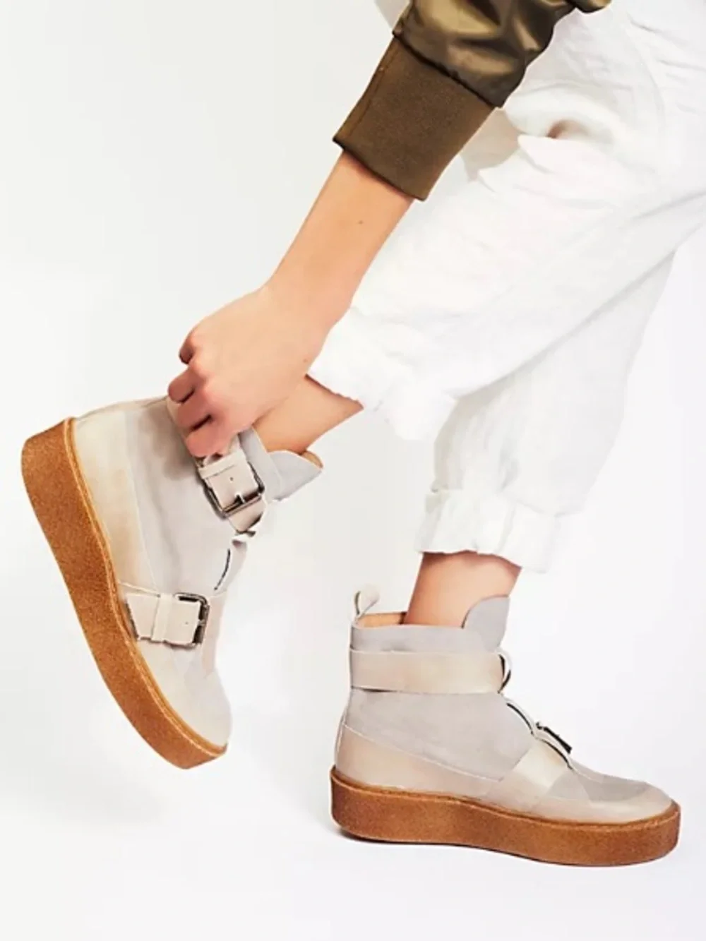 Free People Cortina‎ Leather Wedge Sneaker Boots Gum Sole 38 8